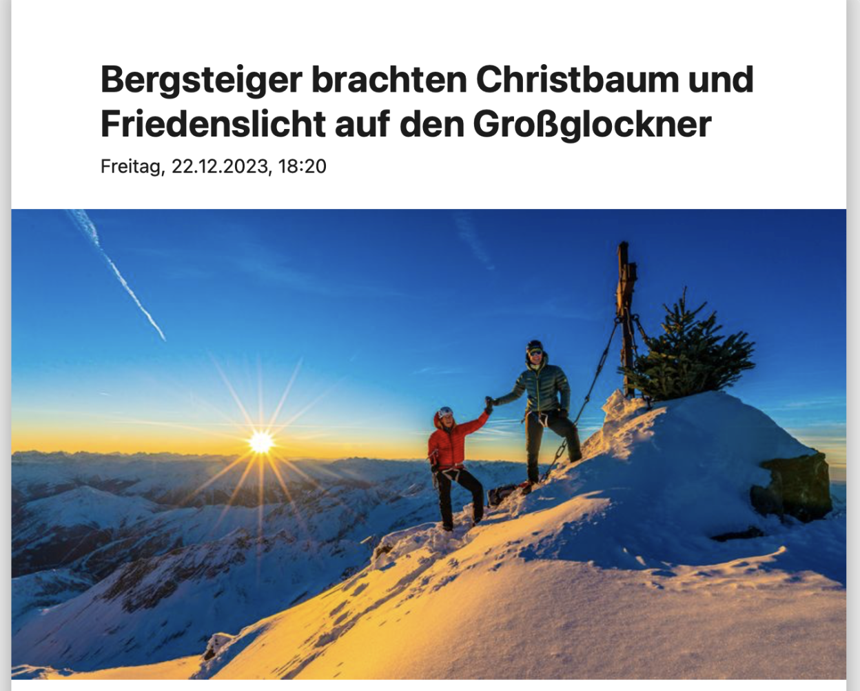 ORF – Bergsteiger brachten Christbaum und Friedenslicht auf den Glockner