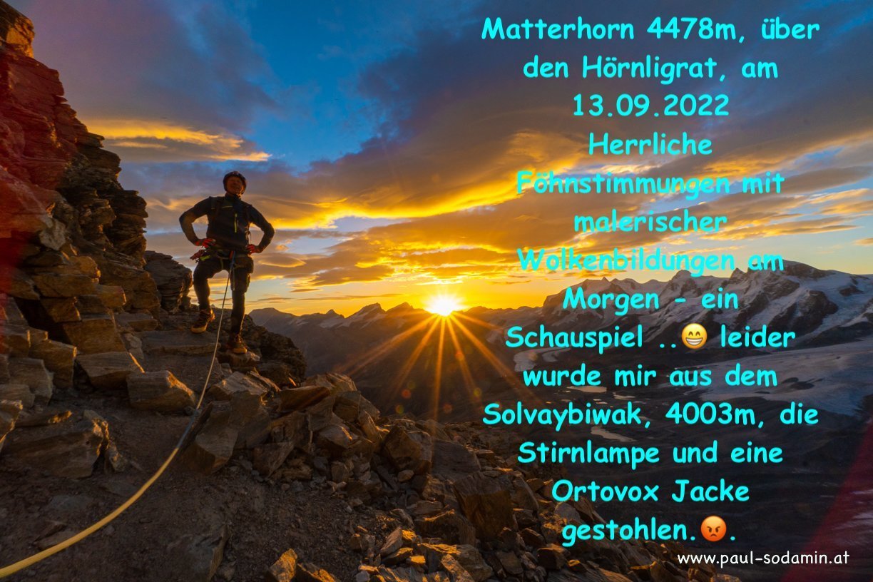 Matterhorn über den Hörnligrat am 13.09.2022 . Wahrscheinlich die letzte Begehung dieses Jahres..